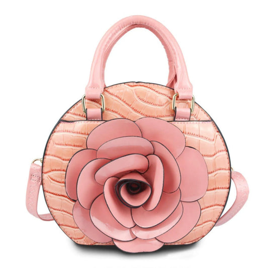 Stylish Pink Dimensional Flower Handbag with Top Handles Jewelry Bubble