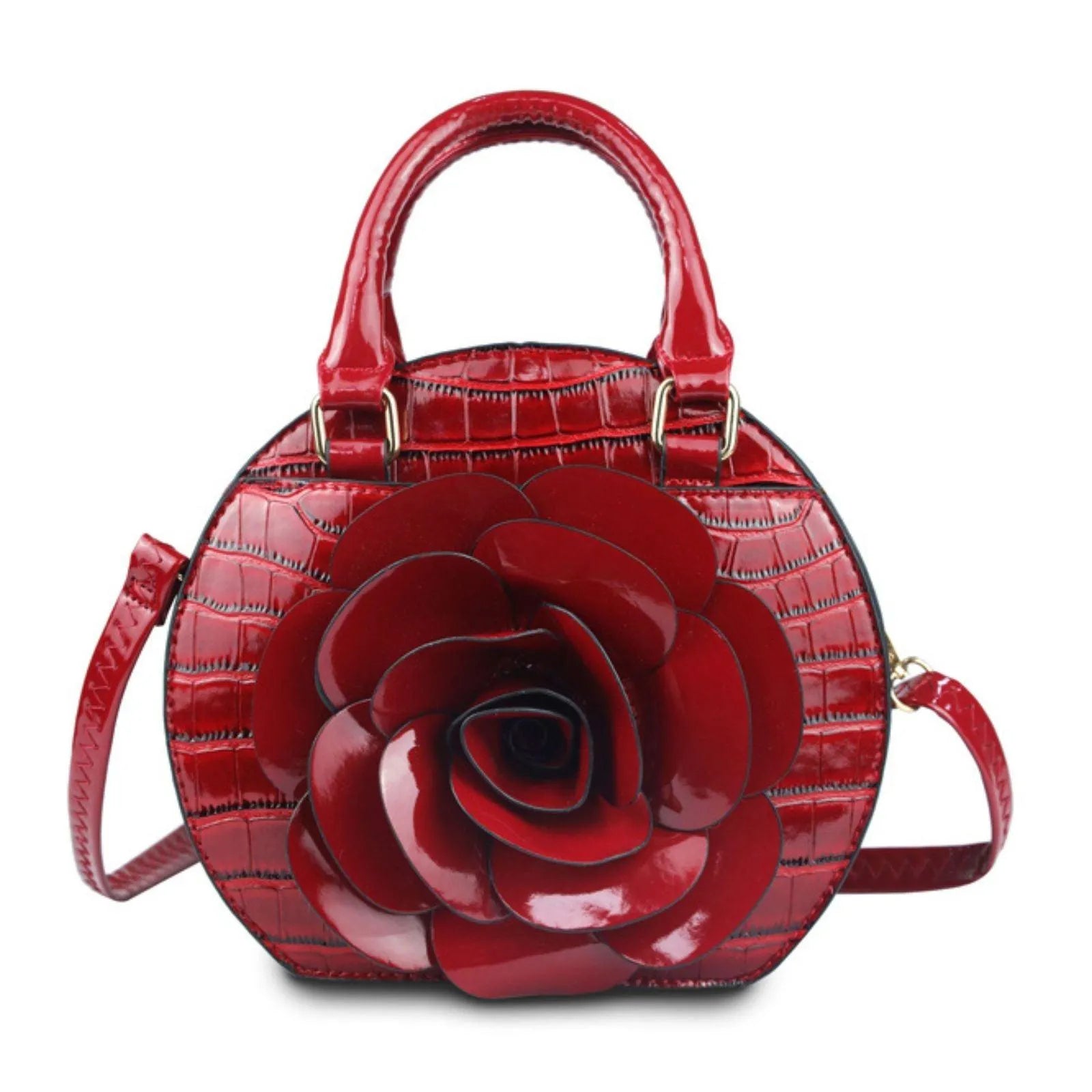 Stylish Red Dimensional Flower Handbag with Top Handles Jewelry Bubble