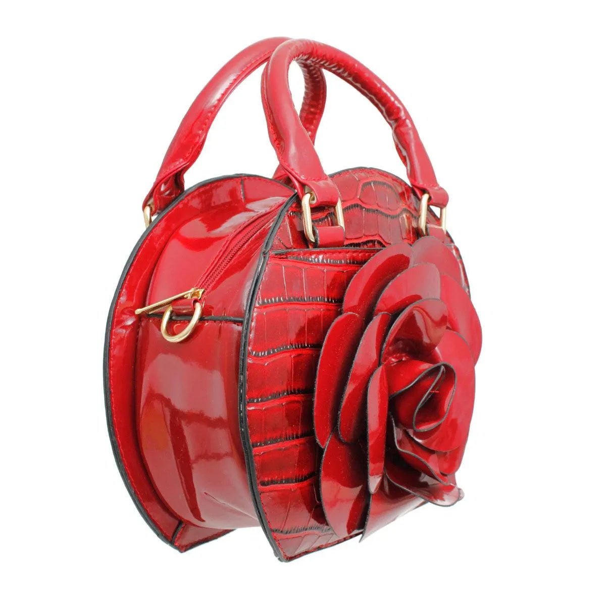 Stylish Red Dimensional Flower Handbag with Top Handles Jewelry Bubble