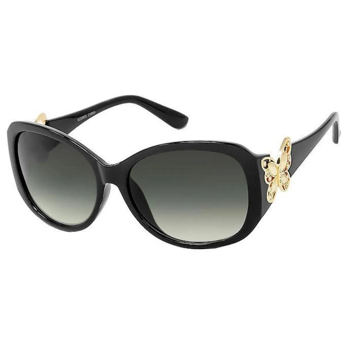 Stylish Round Black Sunglasses for Women Butterfly Detail Pinktown