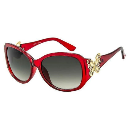 Stylish Round Red Sunglasses for Women Butterfly Detail Jewelry Bubble