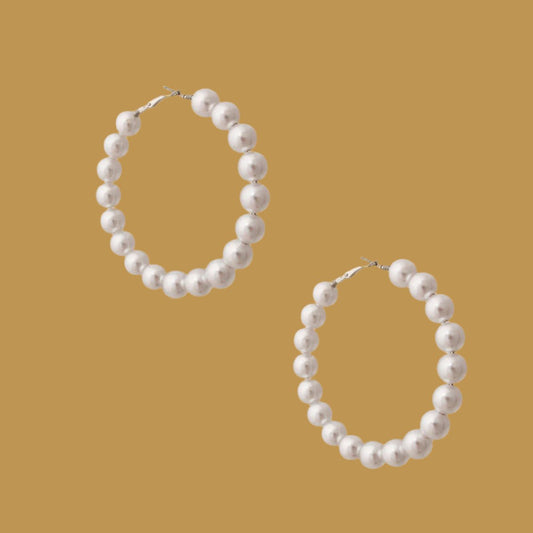 Stylish White Pearl Hoop Earrings Pinktown