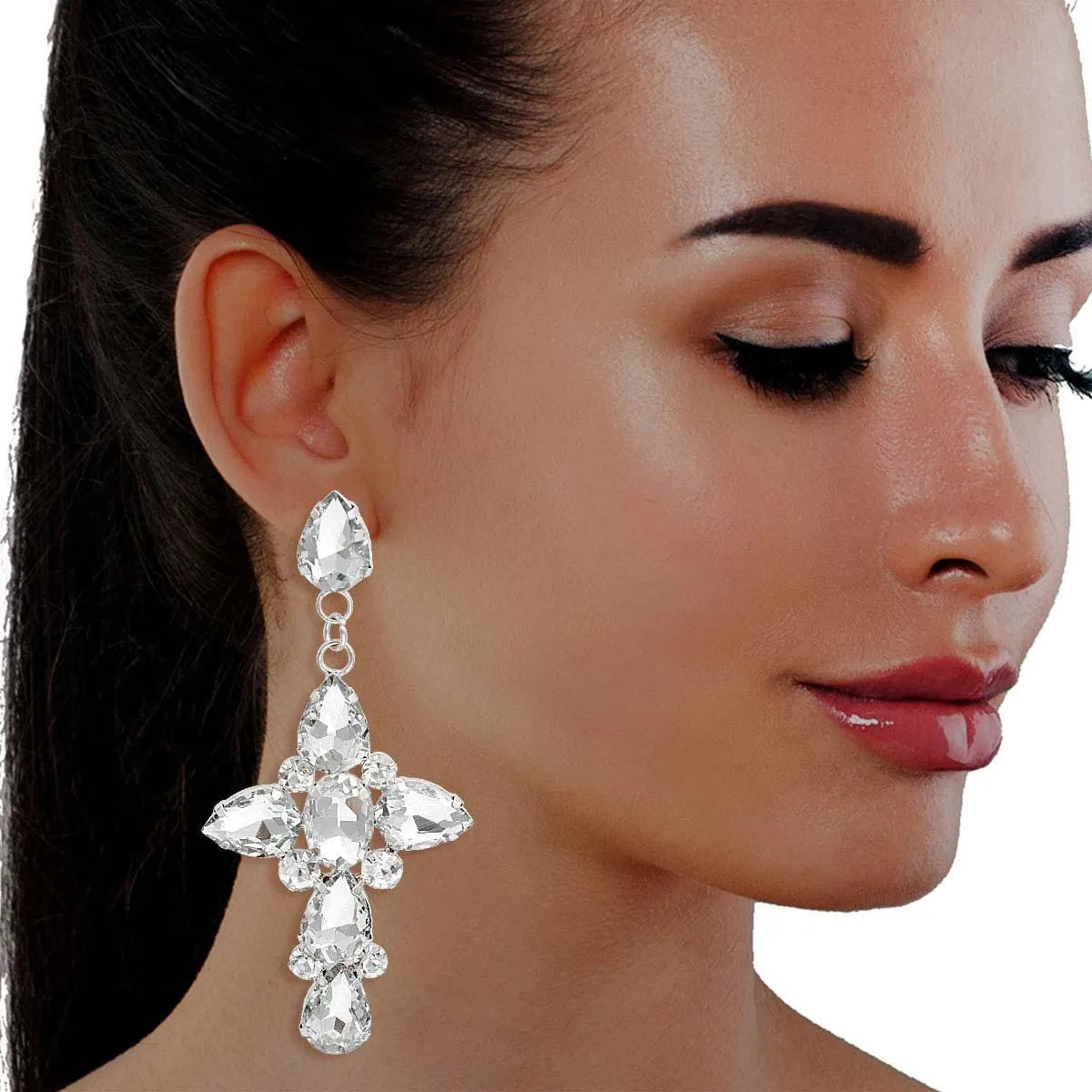 Stylish Women's Silver-tone Cross Earrings: Religious Fashion Favorites Jewelry Bubble