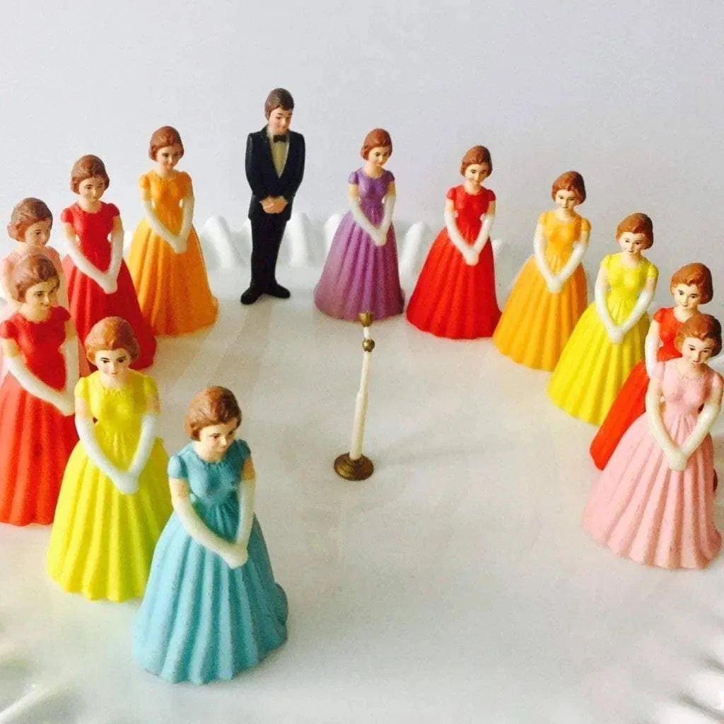 Stylish groom fashionista maids vintage wedding cake toppers