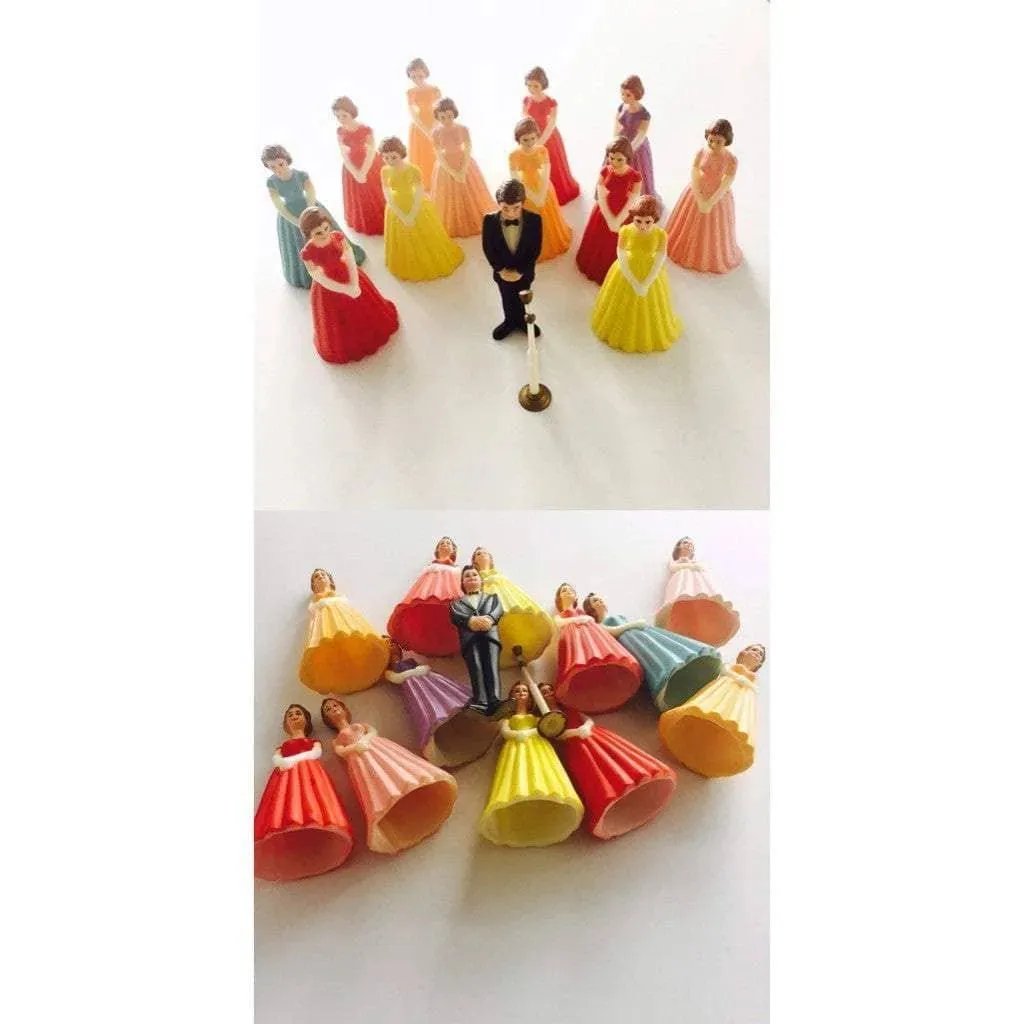 Stylish groom fashionista maids vintage wedding cake toppers