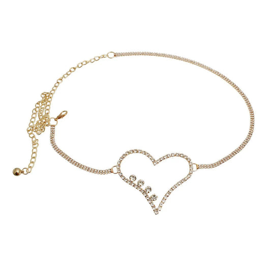 Stylized Open Heart Chain Belt Gold Tone Jewelry Bubble