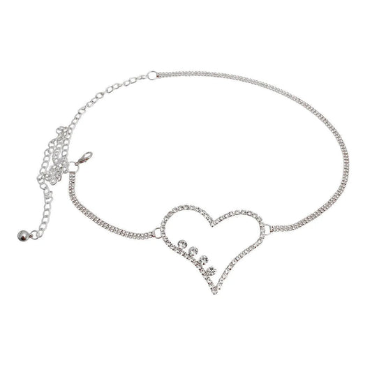 Stylized Open Heart Chain Belt Silver Tone Jewelry Bubble