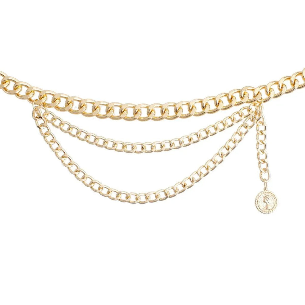 Swag Chain Belt Coin Charm Dangle Gold Tone