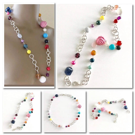 Swingy chain multi colored bead necklace Jewelry Bubble