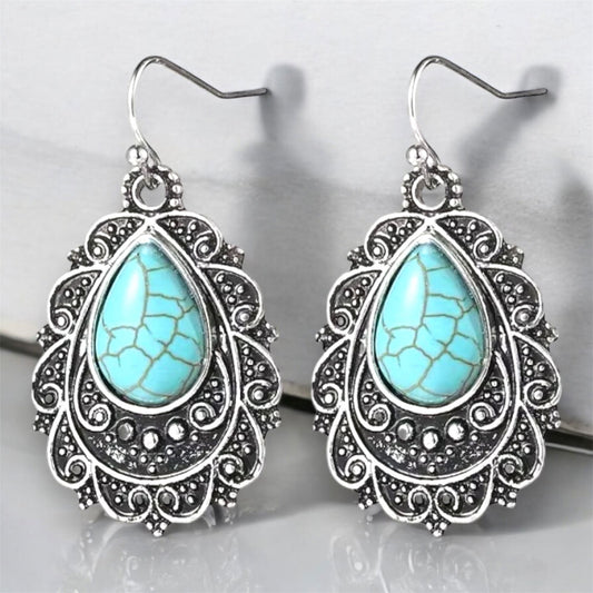 Teardrop Faux Turquoise Bohemian Earrings: Timeless Elegance with a Vintage Style Twist Jewelry Bubble