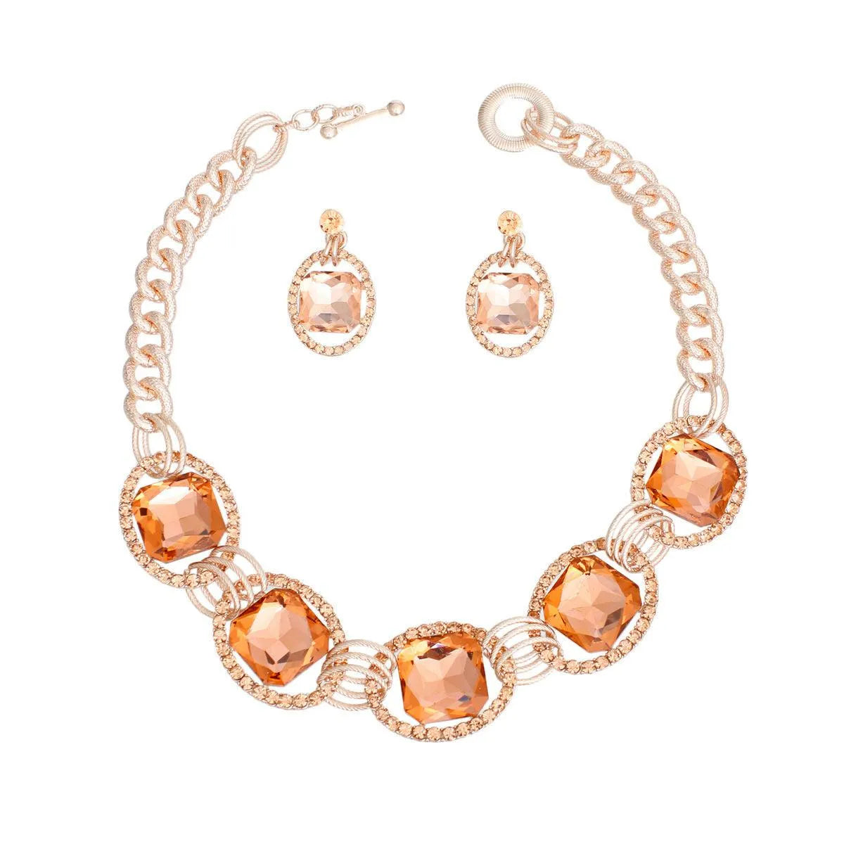 Textured Toggle Chain in Rose Gold with Peach Accents Necklace Set Jewelry Bubble