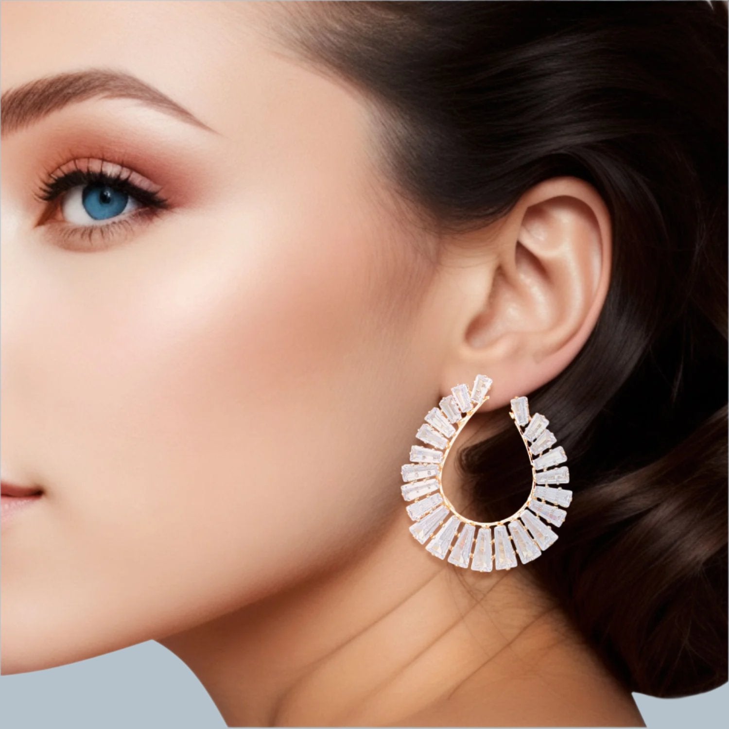 Timeless Baguette Elegance Gold-Tone Teardrop Earrings Jewelry Bubble