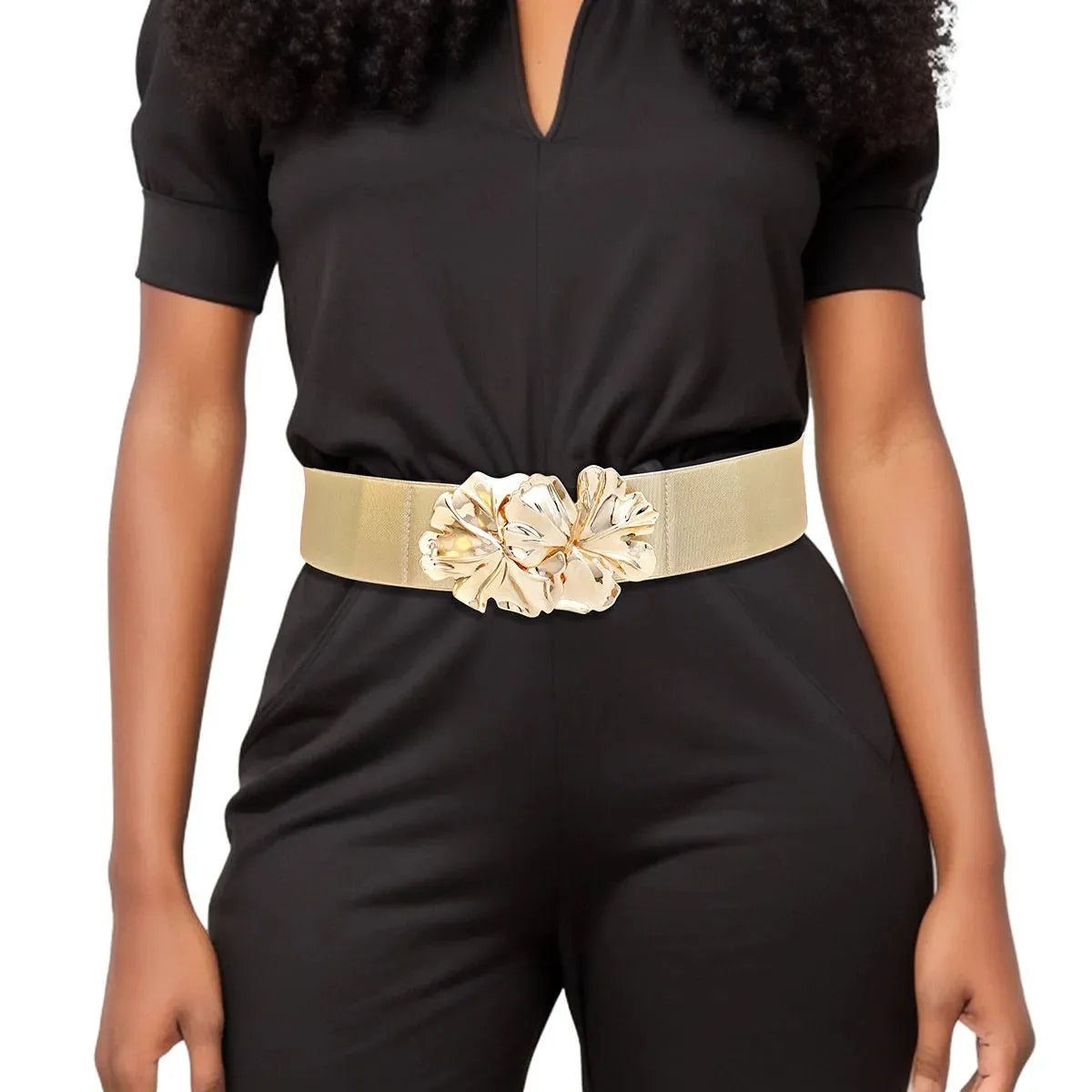 Timeless Elegance: Golden Flower Buckle Stretch Canvas Belt - Trendy & Comfortable Jewelry Bubble