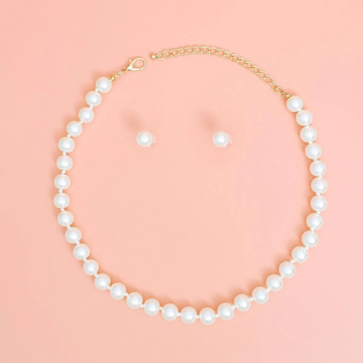 Timeless Elegance: Women's Pearl Necklace Set with 10mm Glass Pearls & Matching Stud Earrings Jewelry Bubble