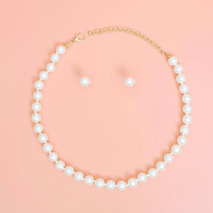 Timeless Elegance: Women's Pearl Necklace Set with 10mm Glass Pearls & Matching Stud Earrings Jewelry Bubble