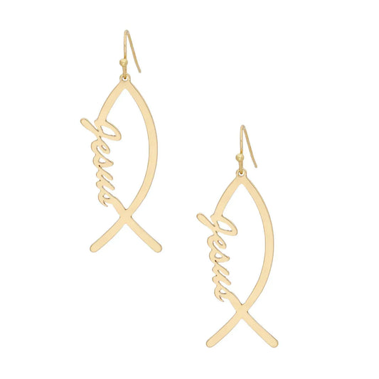 Timeless Jesus Script Ichthus Gold Earrings Pinktown