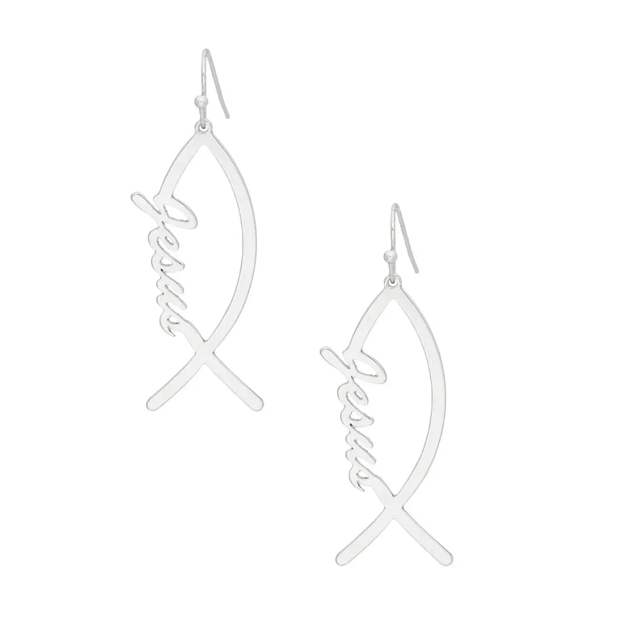 Timeless Jesus Script Ichthus Silver Earrings Jewelry Bubble