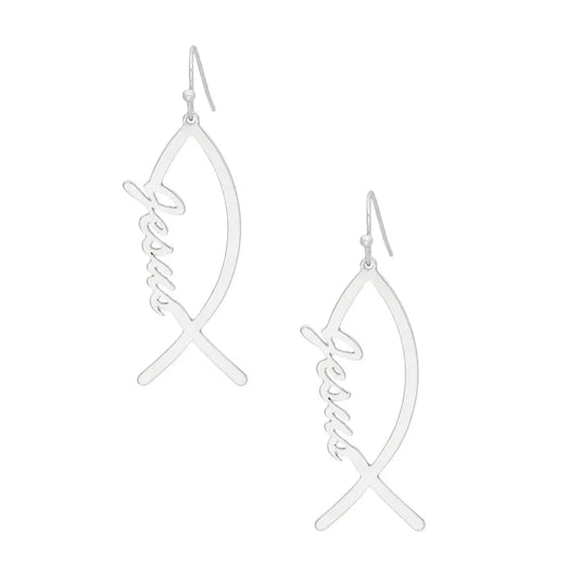 Timeless Jesus Script Ichthus Silver Earrings Pinktown