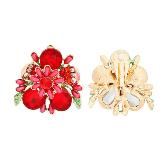 Timeless Red Open Flower Earrings Gold - Elegant and Versatile Pinktown