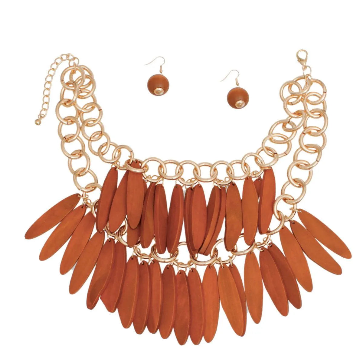 Transform Your Look: Brown Fringe Choker Necklace Set Jewelry Bubble