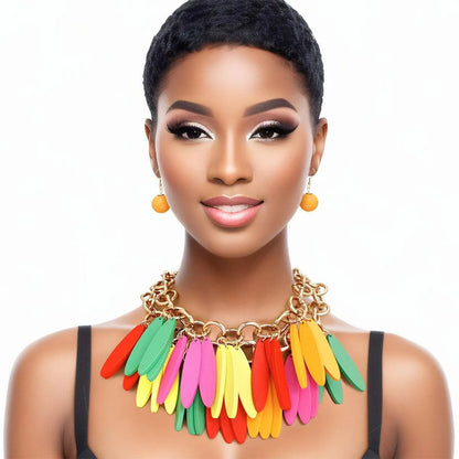 Transform Your Look: Rainbow Fringe Choker Necklace Set Jewelry Bubble