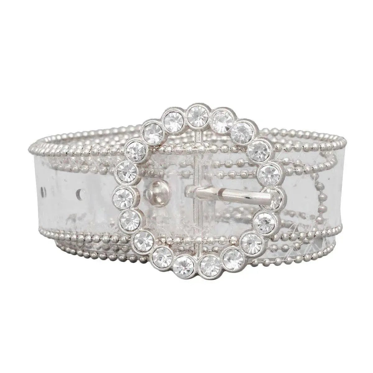 Transparent Belt Silver Tone and Bling Embellished