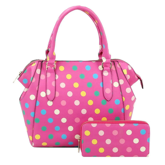 Trendy Pink Handbag Set: Polka Dot Print for Stylish Women Jewelry Bubble