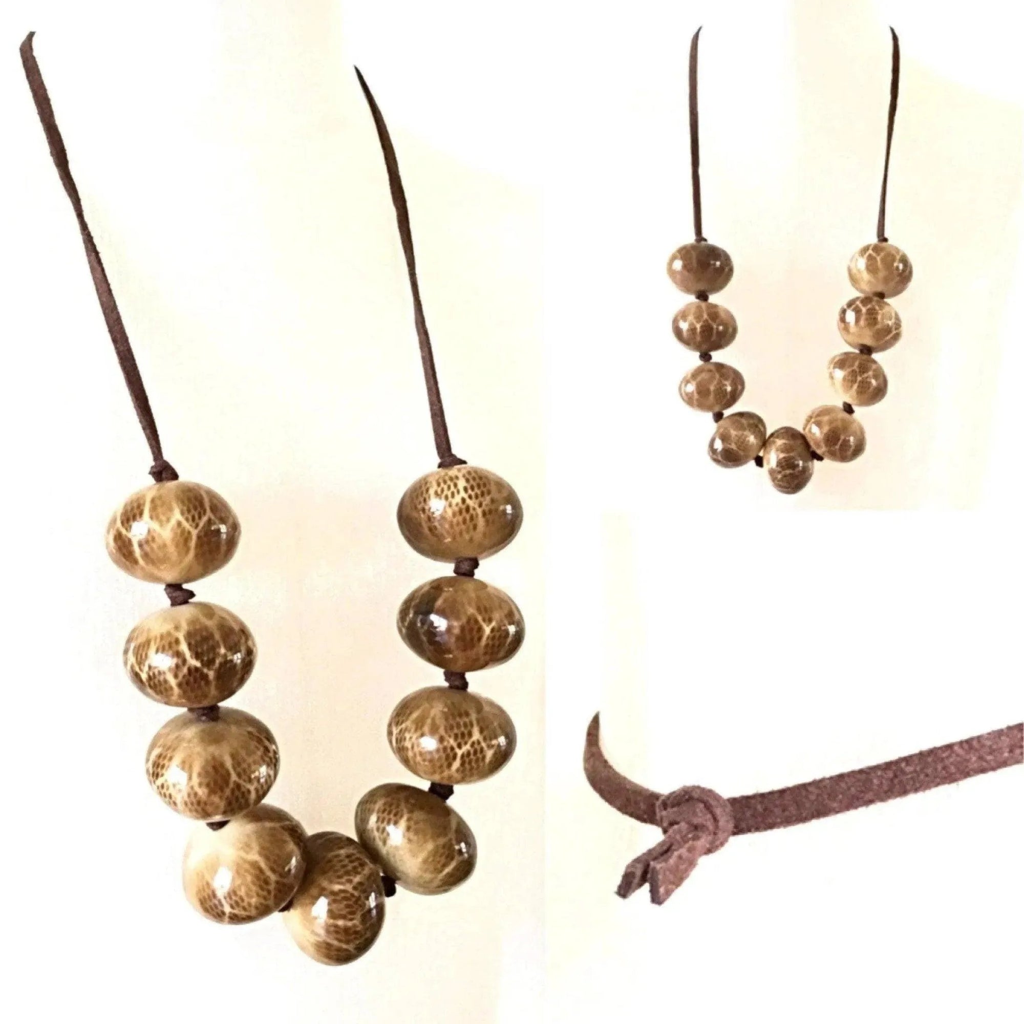 Tribal inspired strand of large resin beads necklace