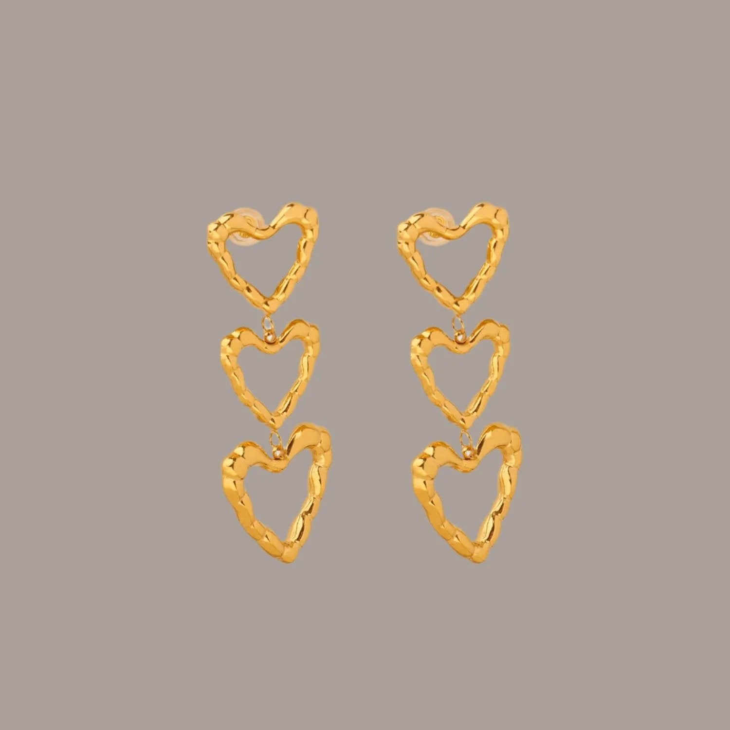 Triple Heart Dangle Earrings Silver & Gold Tone Option