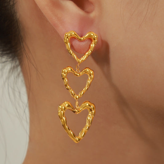 Triple Heart Dangle Earrings Silver & Gold Tone Option Trendsi