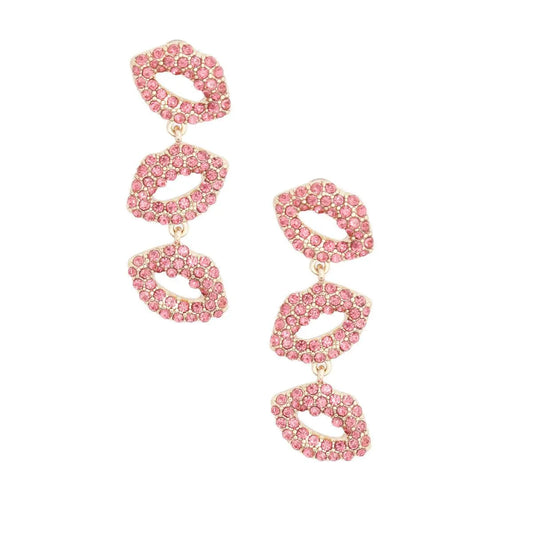 Triple Linked Pink Lips Drop Earrings - Bold and Beautiful Jewelry for Women Jewelry Bubble