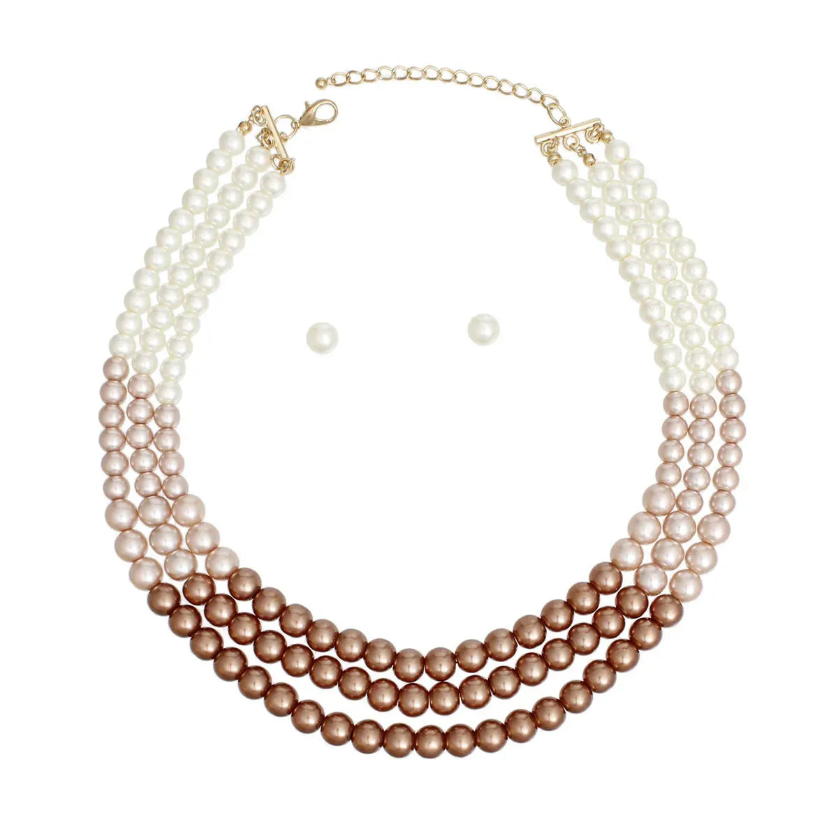 Triple Strand Pearl Necklace Set in Brown & Cream - Stand Out Fashion Jewelry Jewelry Bubble