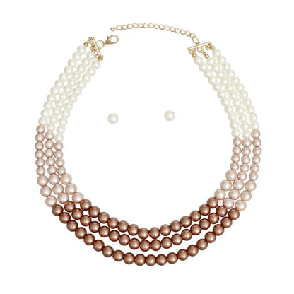 Triple Strand Pearl Necklace Set in Brown & Cream - Stand Out Fashion Jewelry Jewelry Bubble