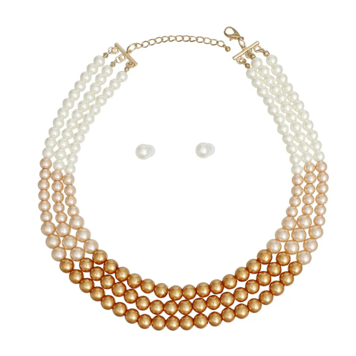 Triple Strand Pearl Necklace Set in Orange & Cream - Stand Out Fashion Jewelry Jewelry Bubble