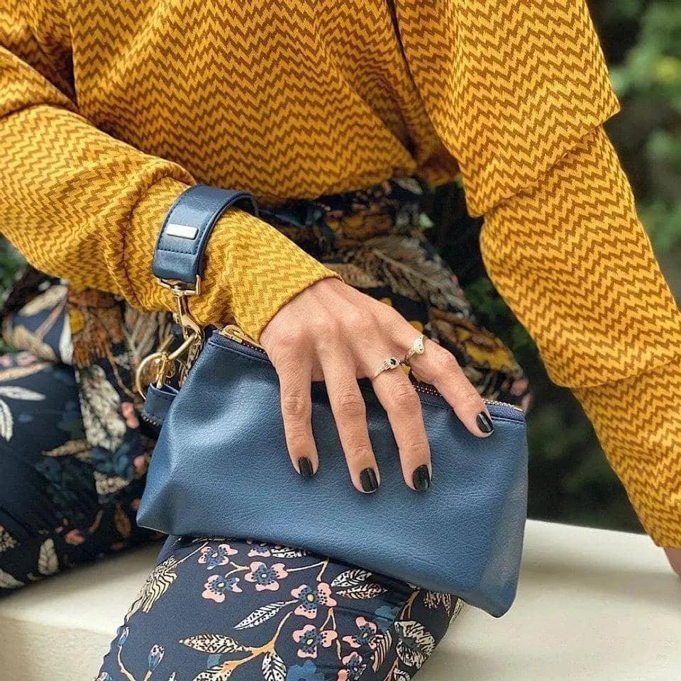 True Navy Vegan Leather 2-Piece Wristlet Set