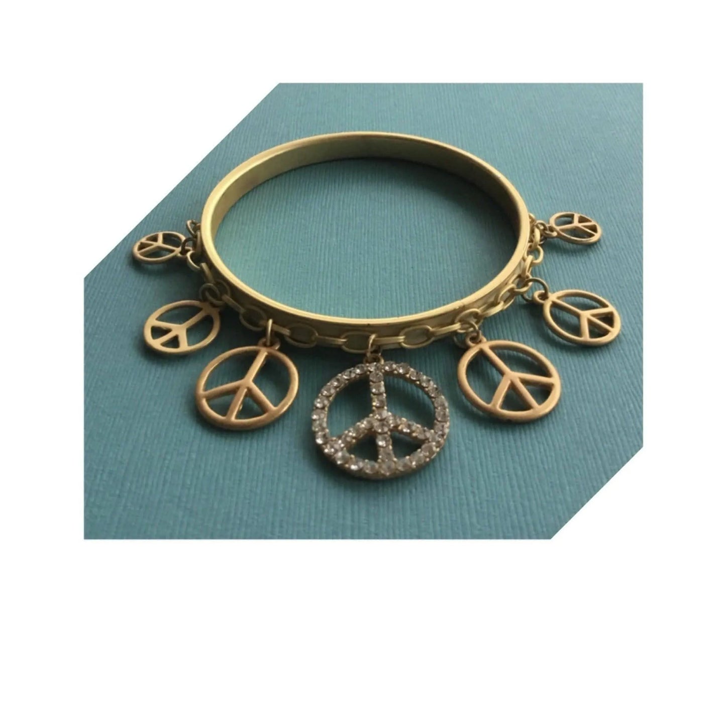 Truly eye-catching vintage stack bangles dangle peace charms Jewelry Bubble