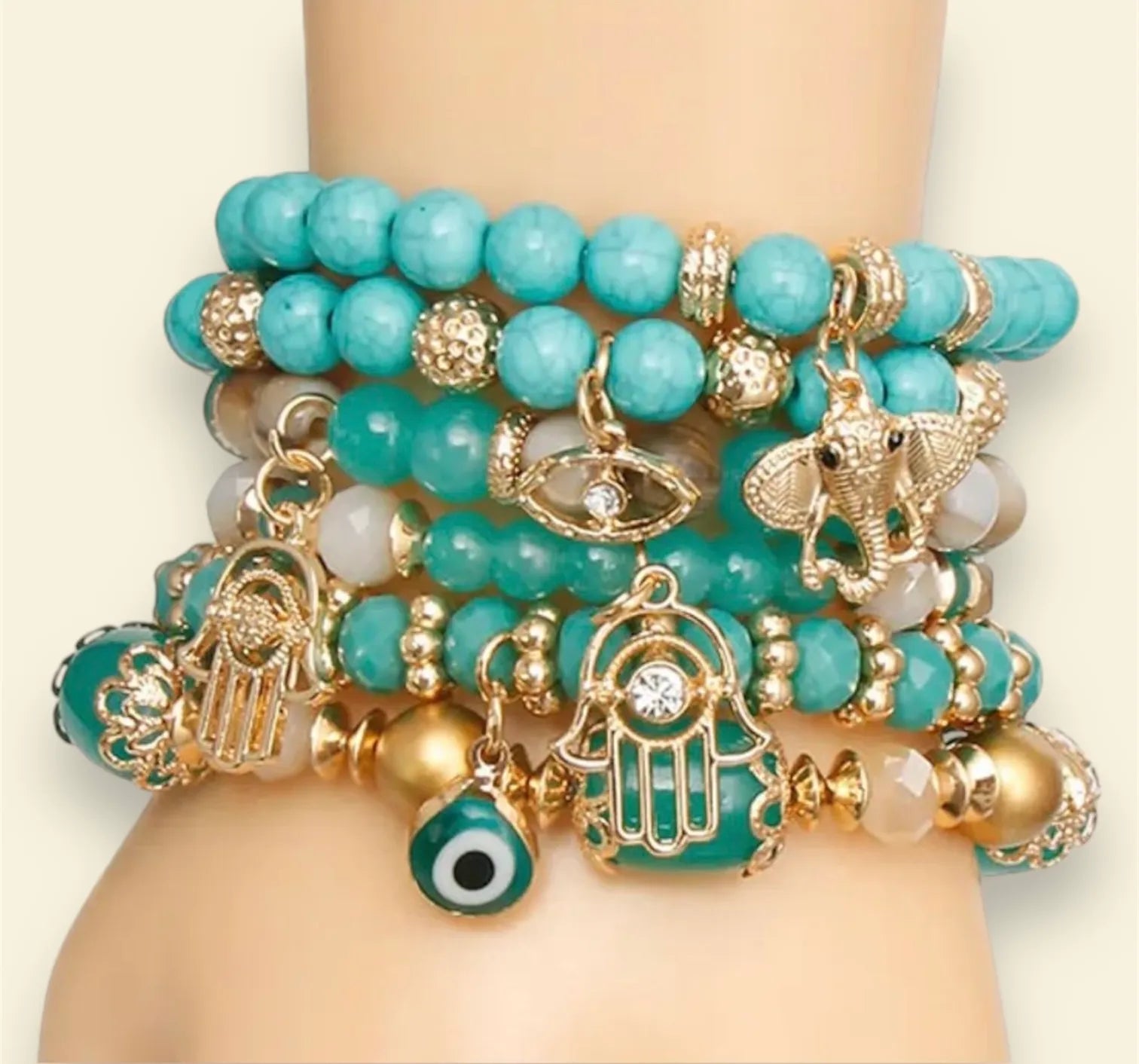 Turquoise Blue Beaded Bracelet Set Must Wear Style for Women Jewelry Bubble