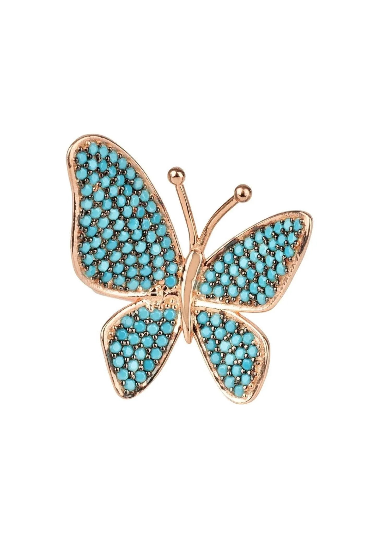 Turquoise CZ Butterfly Cocktail Ring Rose Gold Plated Jewelry Bubble