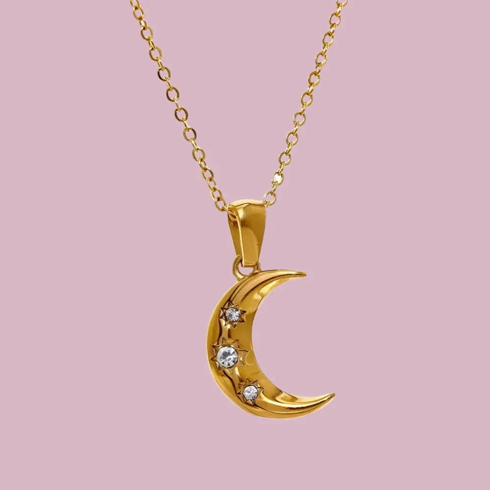 Twilight Crescent Moon Pendant Necklace