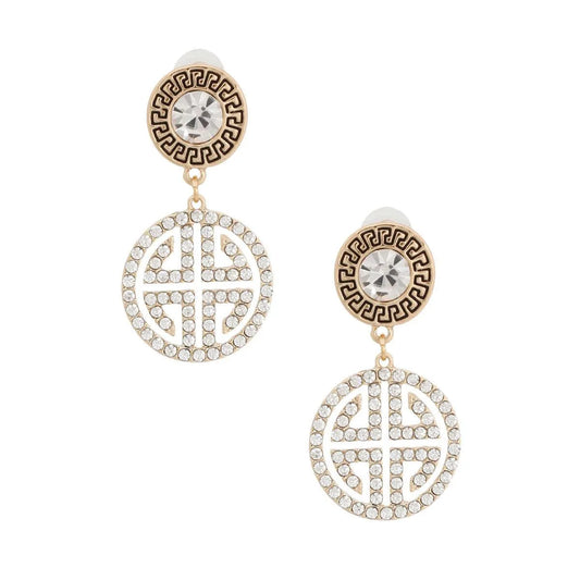 Two-Tone Greek Key Medallion Earrings Gold Jewelry Bubble