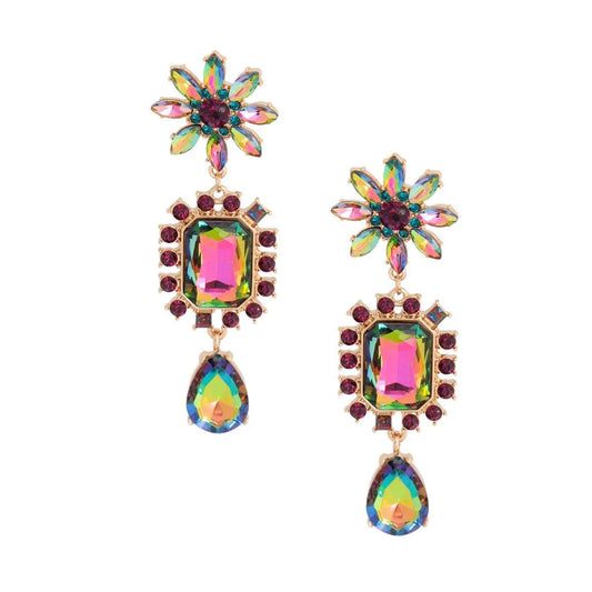 Upgrade Your Jewelry Box: Stunning Pink/Green Flower Drop Dangle Earrings Jewelry Bubble