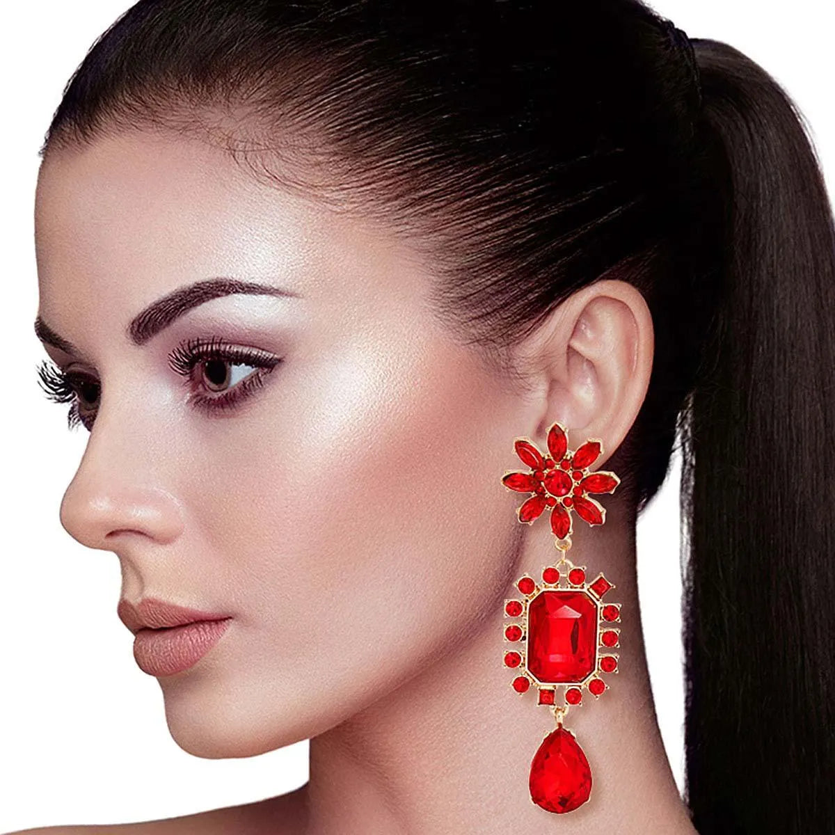 Upgrade Your Jewelry Box: Stunning Red Flower Drop Dangle Earrings Jewelry Bubble