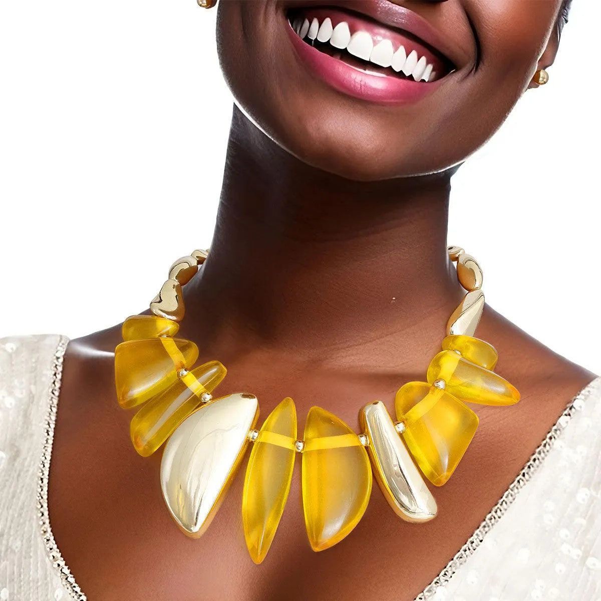 Upgrade Your Style: Yellow Chunky Bead Necklace Set for Fashion Lovers Jewelry Bubble