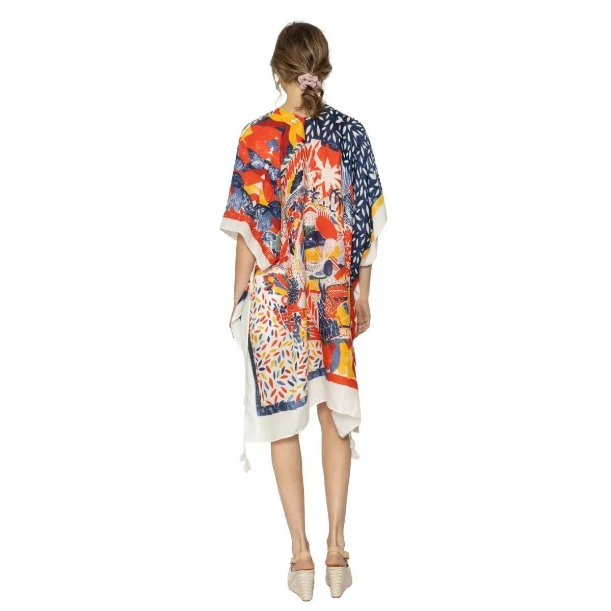Upgrade Your Style with Our Vibrant Multicolor Bold Print Kimono Coverup Top