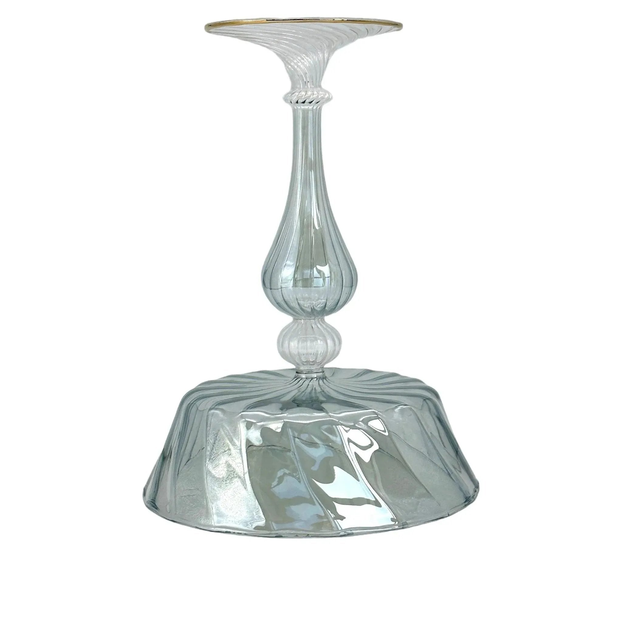 Venetian Vintage Glass Compote Tazza with Gold Accents