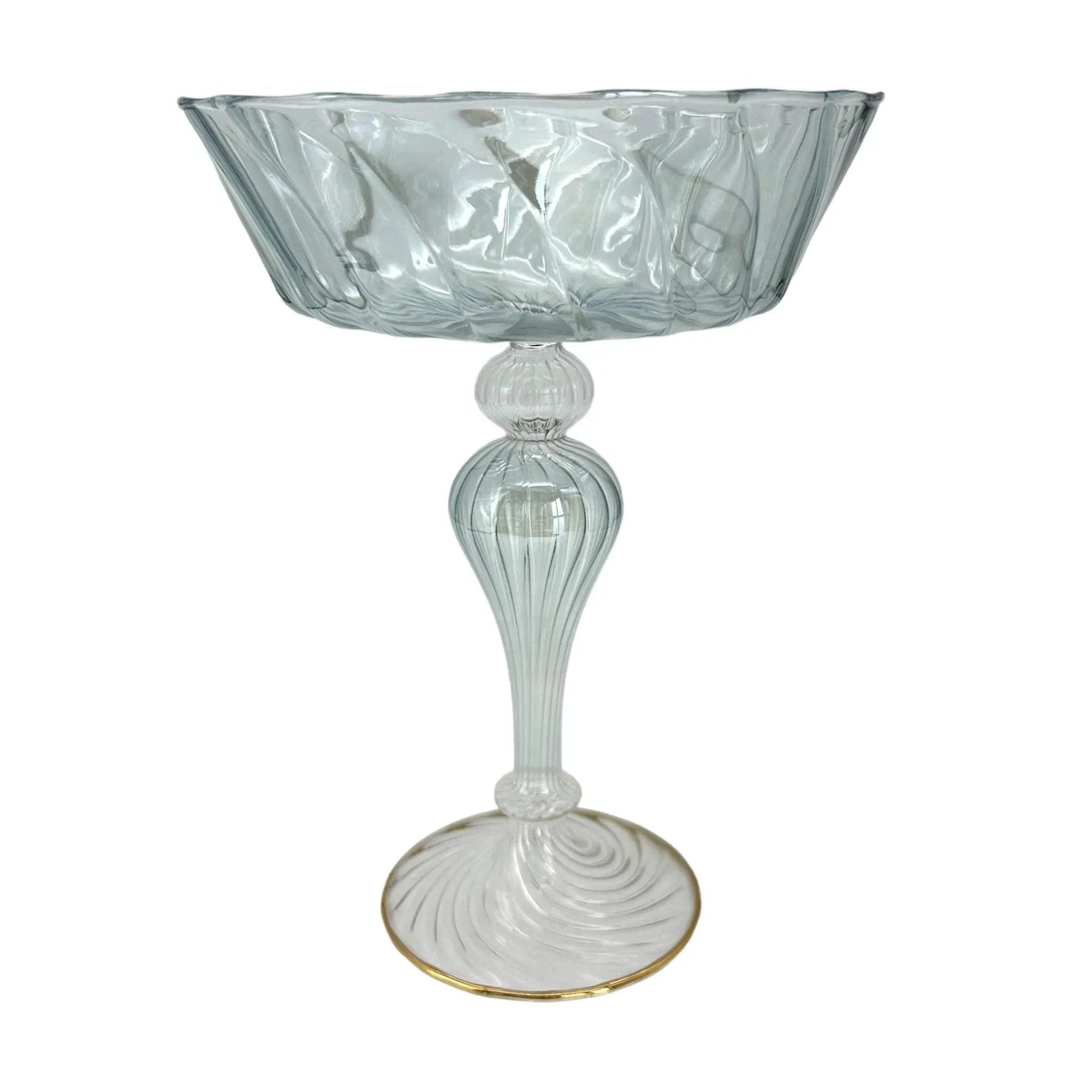 Venetian Vintage Glass Compote Tazza with Gold Accents