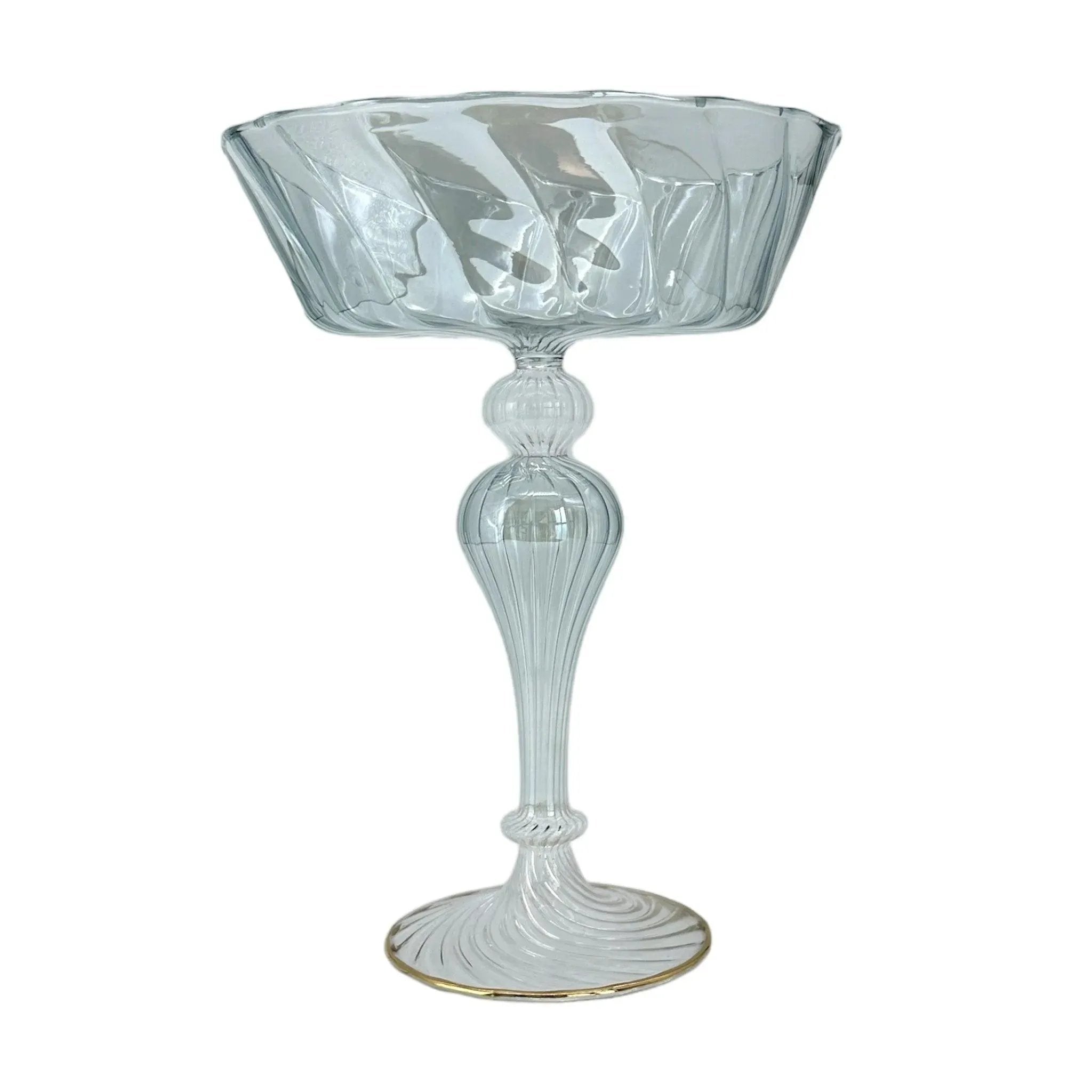 Venetian Vintage Glass Compote Tazza with Gold Accents