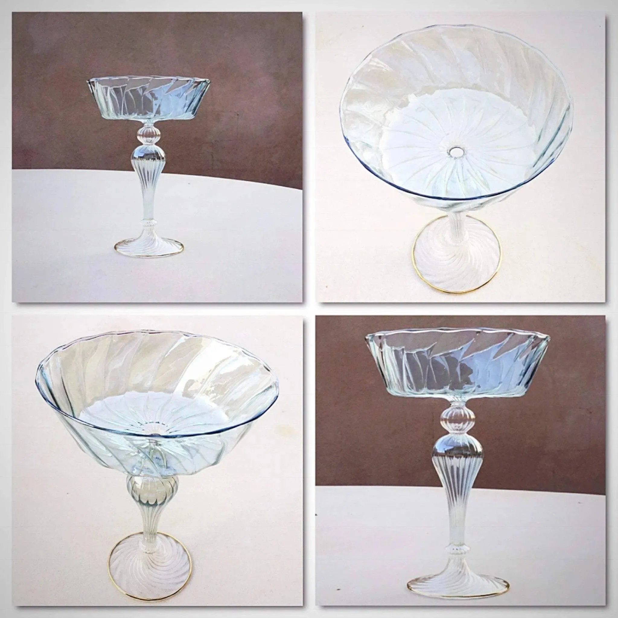 Venetian Vintage Glass Compote Tazza with Gold Accents