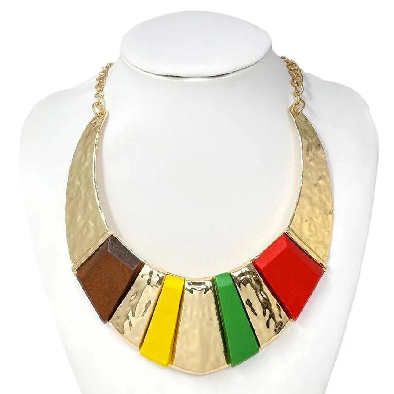 Vibrant Multicolor Geometric Statement Necklace with Gold Chain - Bold Fashion Jewelry Jewelry Bubble