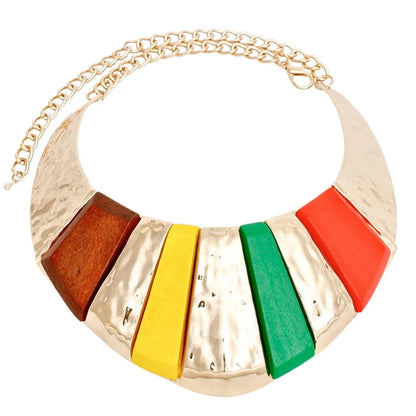 Vibrant Multicolor Geometric Statement Necklace with Gold Chain - Bold Fashion Jewelry Jewelry Bubble